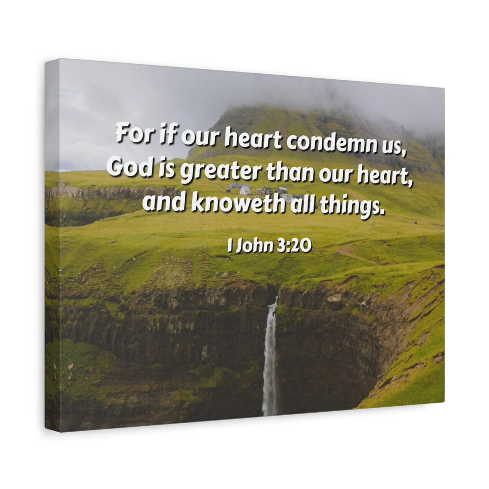 Scripture Canvas God Is Greater 1 John 3:20 Christian Wall Art Bible Verse